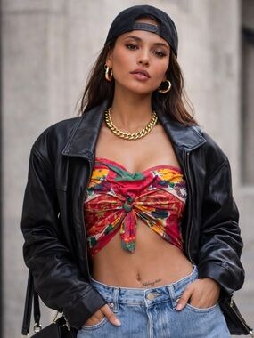 Neiman Marcus Italy Mulberry Silk Crepe de Chine Scarf Red Floral